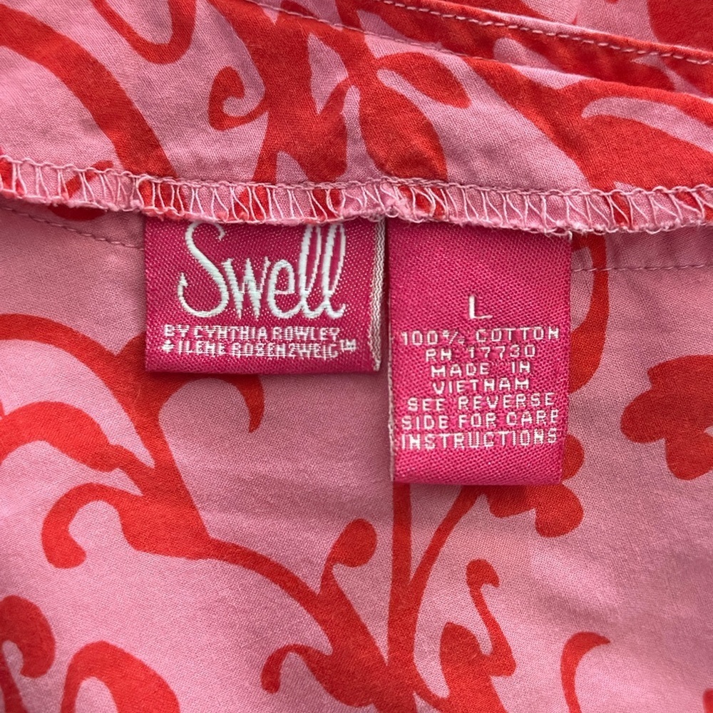 Swell by Cynthia Rowley Pink Swirl Cotton Mini Dress | Size L - Picture 8 of 9